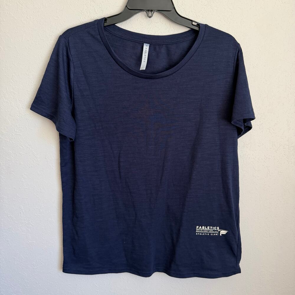 Fabletics Athletic Club Logo Navy Burn Out Short Sleeve Tee Womens L